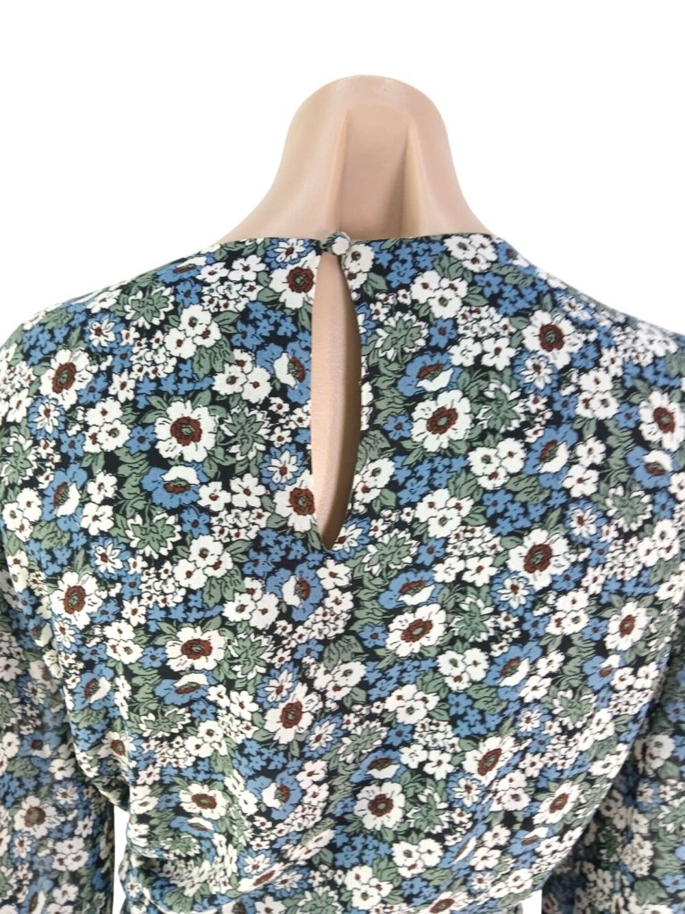 Boden Floral Tiered Long Sleeve Dress US 14 Blue Green Multicolor Plisse Mini - Picture 11 of 16